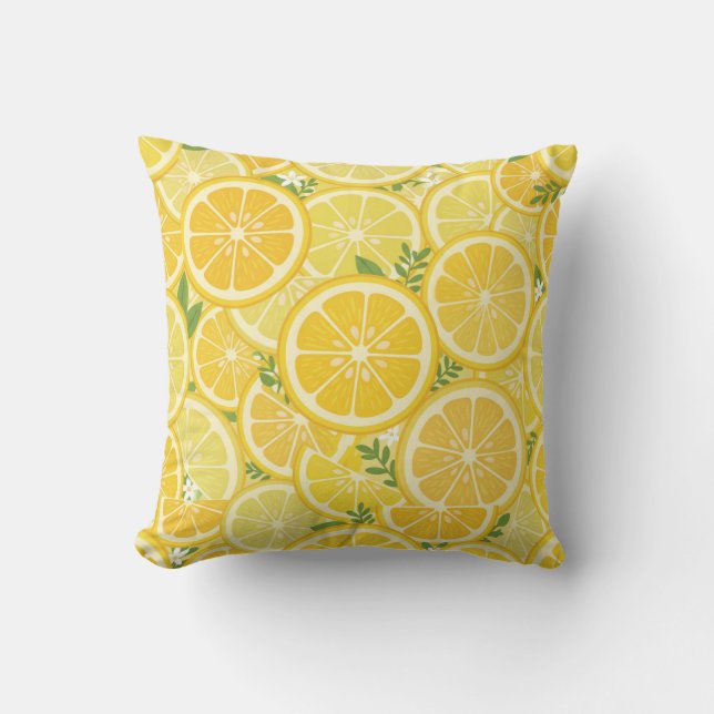 Fresh Yellow Lemon Slice Pattern Throw Pillow (Front)