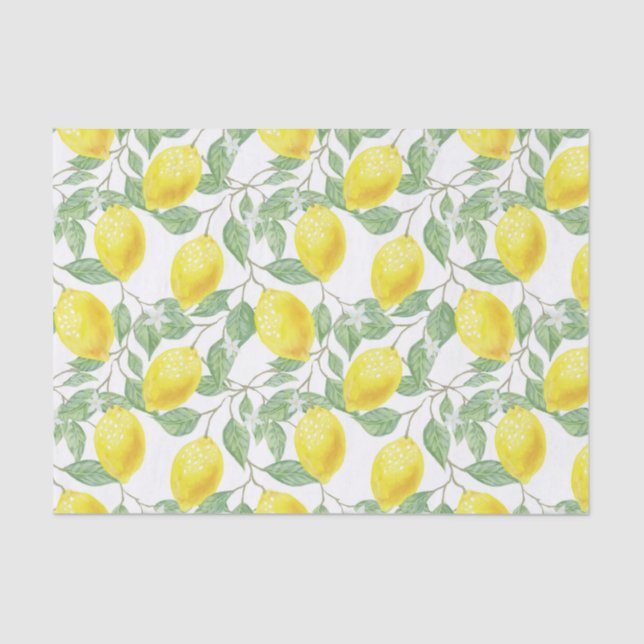 Fresh Yellow Lemons and Green Leaves Decoupage Tissue Paper (Front)