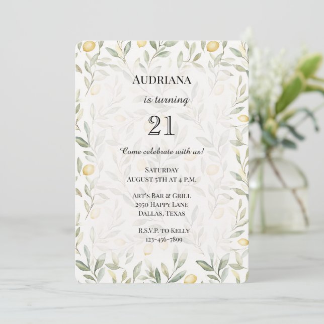 Fresh Yellow Lemons Birthday Invitation (Standing Front)