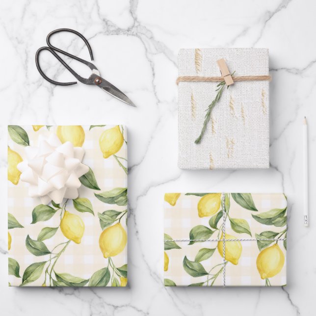 Fresh Yellow Lemons Bridal Shower Wrapping Paper Sheet (Front)