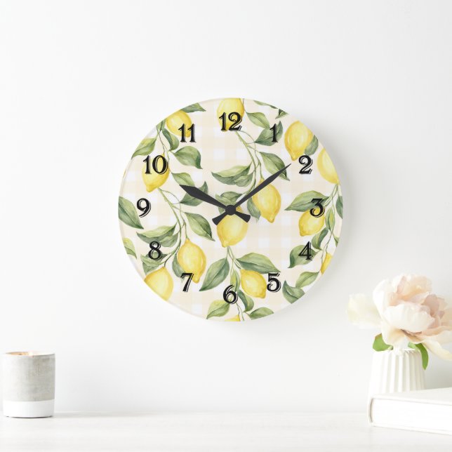 Fresh Yellow Lemons Large Clock (Home)