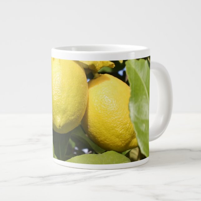Fresh Yellow Lemons on a Tree Large Coffee Mug (Front Right)
