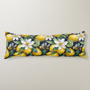 Fresh Yellow Lemons With Busy Bees & White Blooms Body Pillow
