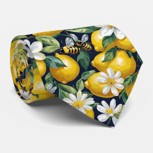 Fresh Yellow Lemons With Busy Bees & White Blooms Tie