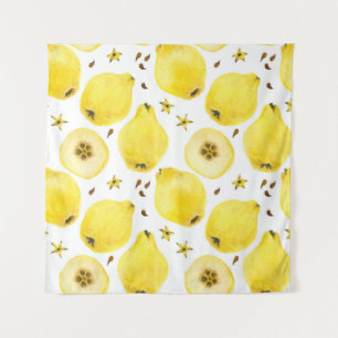 Fresh yellow quince fruits, watercolor seamless pa tapestry
