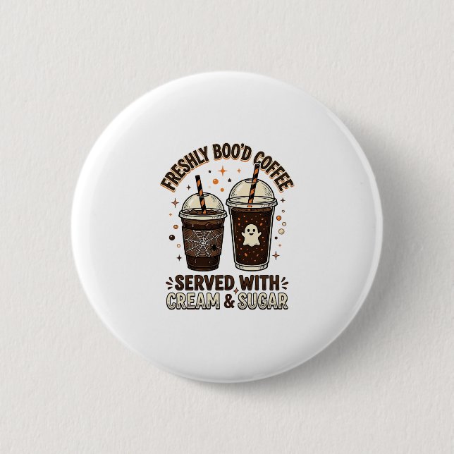 Freshly Bood Coffee Halloween Ghost Cup 2 Inch Round Button (Front)