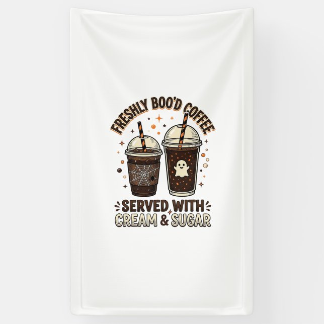Freshly Bood Coffee Halloween Ghost Cup Banner (Vertical)