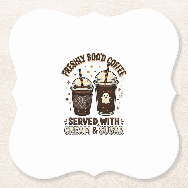 Freshly Bood Coffee Halloween Ghost Cup Paper Coaster (Front)