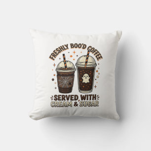 Freshly Bood Coffee Halloween Ghost Cup Throw Pillow