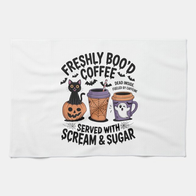 Freshly Boo'd Coffee Halloween Kitchen Towel (Horizontal)