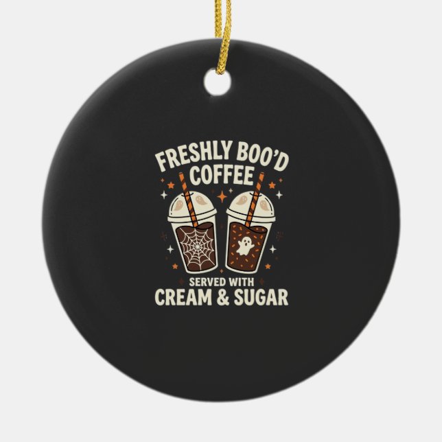 Freshly Bood Halloween Coffee Ceramic Ornament (Front)