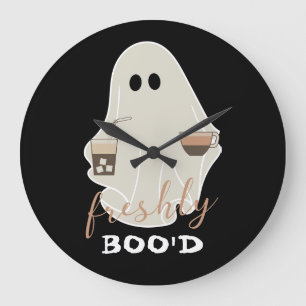 Freshly Boo'd Halloween Cute Ghost Black Large Clock