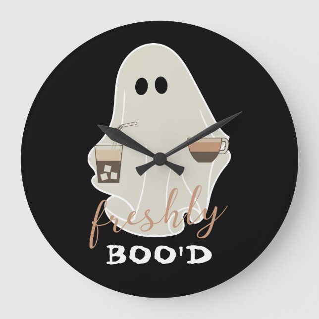 Freshly Boo'd | Halloween Cute Ghost | Black Large Clock (Front)