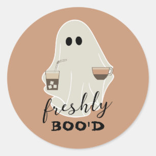 Freshly Boo'd   Halloween Cute Ghost Brown Classic Round Sticker