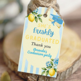 Freshly Graduated Blue Stripe Lemon Graduation Gift Tags