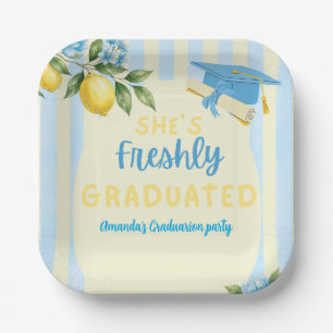 Freshly Graduated Blue Stripe Lemon Graduation Paper Plate