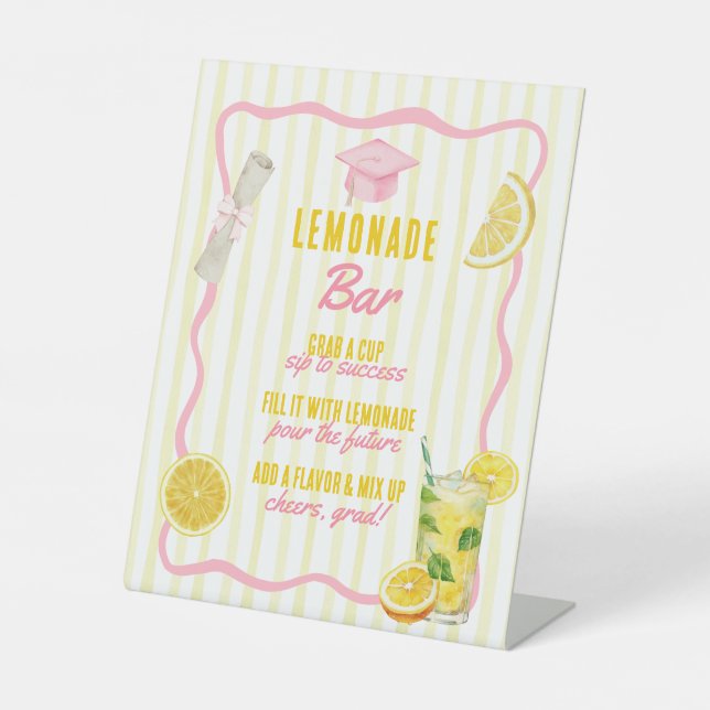 Freshly Graduated Grad Party Lemonade Bar Pedestal Sign (Front)