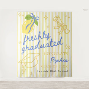 Freshly Graduated Lemon Blue Bow Graduation Tapestry