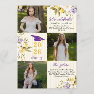 Freshly Graduated Lemon Citrus Purple Flower Photo Invitation
