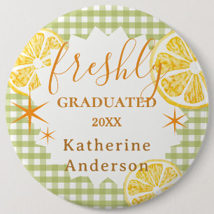 Freshly Graduated Lemon Gingaham  6 Inch Round Button