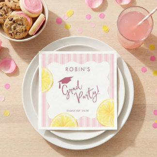 Freshly Graduated Lemon Pink Grad Party Napkin