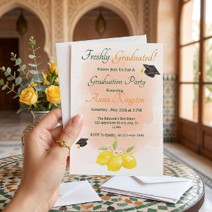 Freshly Graduated Lemon Pink Graduation Invitation
