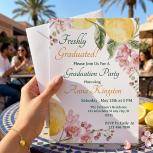 Freshly Graduated Lemon Pink Graduation Invitation