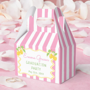 Freshly Graduated Lemon Pink Stripes Graduation Favor Box