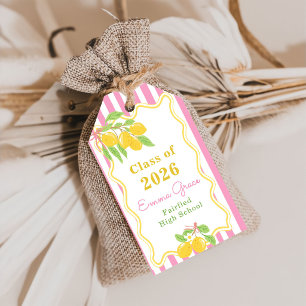 Freshly Graduated Lemon Pink Stripes Graduation Gift Tags