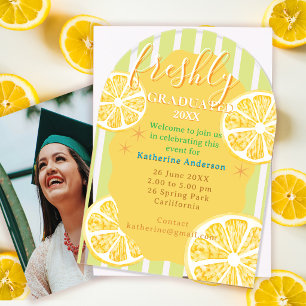Freshly Graduated Lemon Stripes Acrylic Invitations