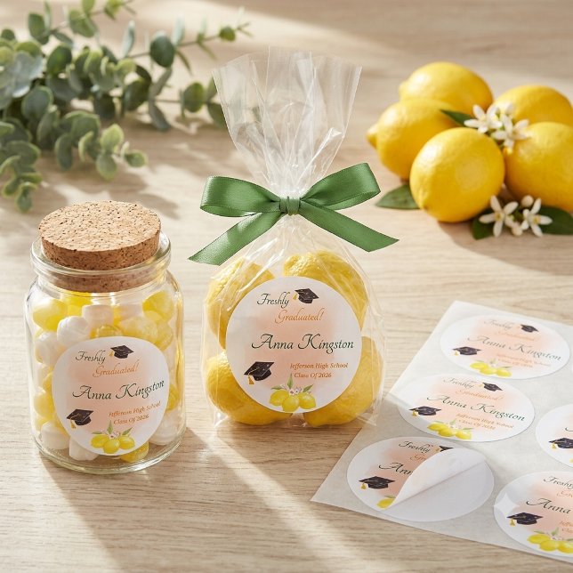 Freshly Graduated Lemon them Personalized Classic Round Sticker (Creator Uploaded)