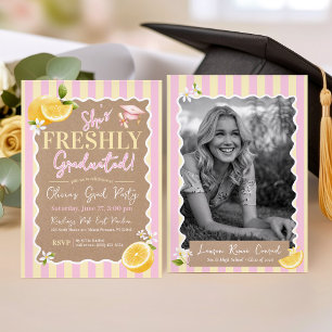 Freshly Graduated Lemons Striped Graduation Photo Invitation