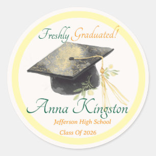 Freshly Graduated Modern Personalized Classic Round Sticker