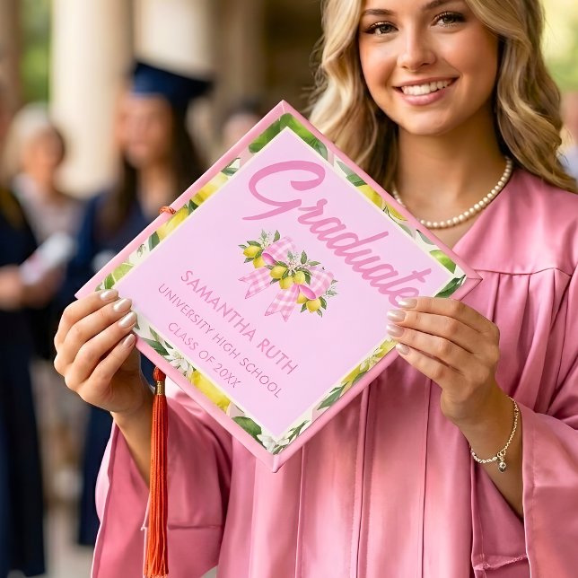 Freshly Graduated Pink Lemon Graduation Cap Topper (Creator Uploaded)