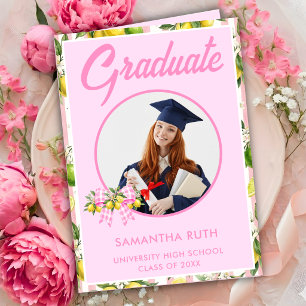 Freshly Graduated Pink Lemon Photo Graduation Card