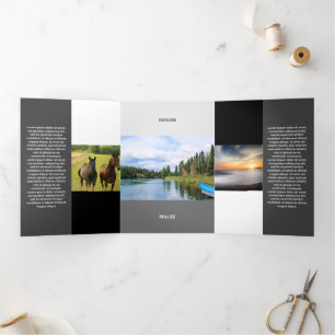 Freshly Grey Black Tone Squared Off Qr Code Tri-Fold Card