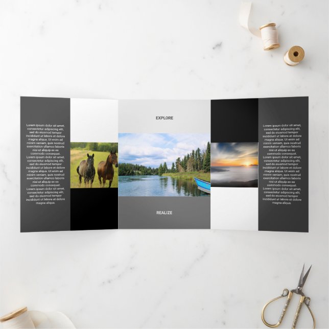 Freshly Grey Black Tone Squared Off Qr Code Tri-Fold Card (Inside)