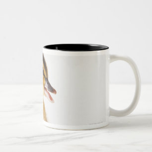 Freshly hatched chick beside broken egg shell Two-Tone coffee mug