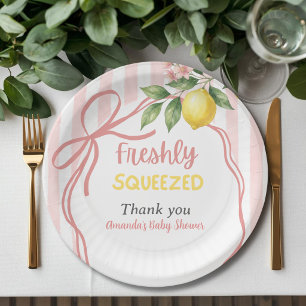 Freshly Squeezed Lemonade Bow Lemon Baby Shower Paper Plate