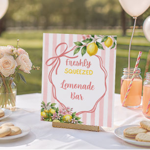 Freshly Squeezed Lemonade Pink Bow Baby Shower Bar Poster