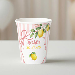 Freshly Squeezed Lemonade Pink Bow Baby Shower Paper Cups
