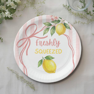 Freshly Squeezed Lemonade Pink Bow Baby Shower Paper Plate