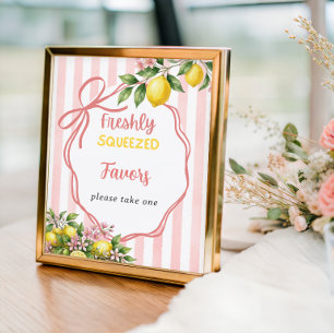 Freshly Squeezed Pink Bow Lemon Baby Shower Favour Poster