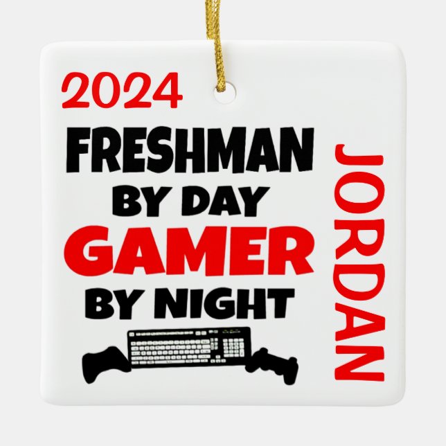 Freshman Loves Playing Video Games Ceramic Ornament (Front)