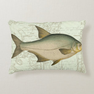 Freshwater Fish on Map Decorative Pillow