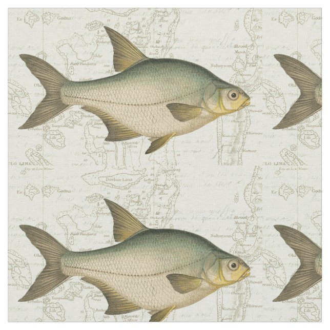 Freshwater Fish on Map Fabric (Close Up)