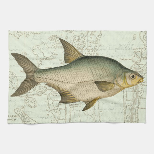 Freshwater Fish on Map Kitchen Towel (Horizontal)