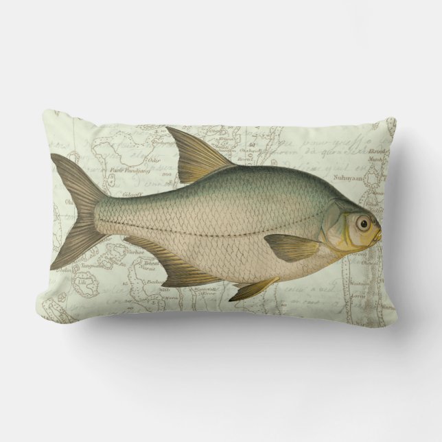 Freshwater Fish on Map Lumbar Pillow (Front)