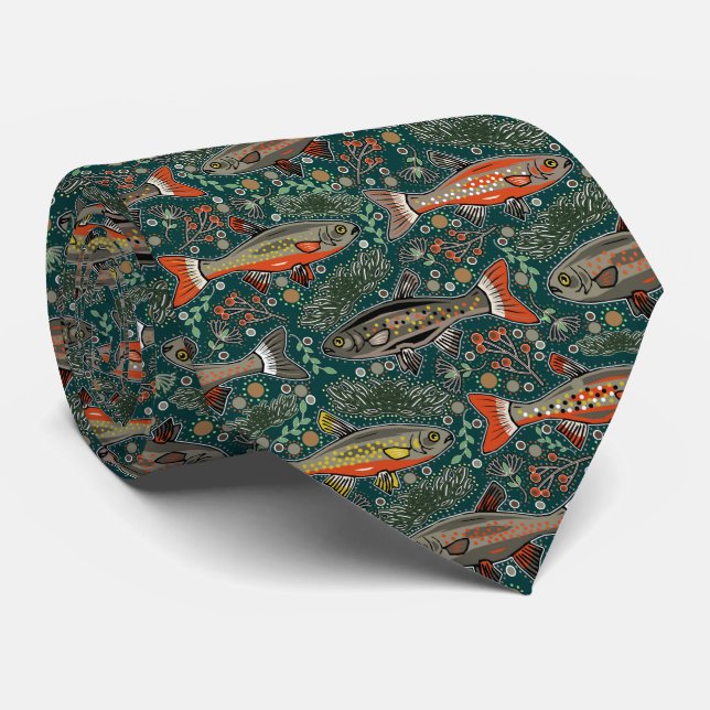 Freshwater Fish Stylish Design Fishing Brook Trout Tie (Rolled)