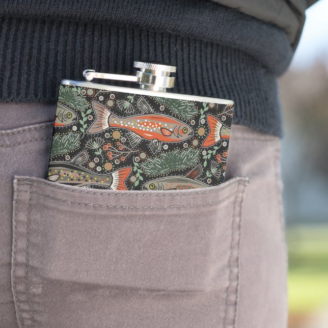 Freshwater Fish, Stylish Design, Trout, Fishing Hip Flask (In Situ)